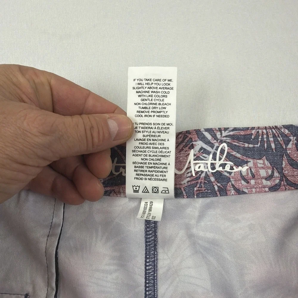 Travis Mathew Shorts Mens 38 Gray Pink Palm Leaf Boardshorts‎ Swim Trunks